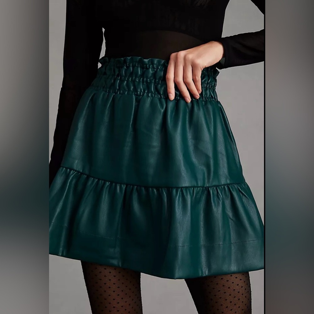 Anthropologie Somerset Hunter Green Faux Leather Mini Skirt Womens Size MP